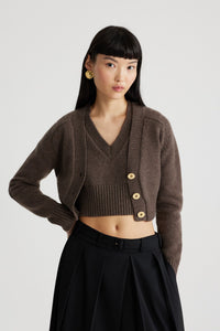 Cardigan court en laine et cachemire éco-responsable - Marron