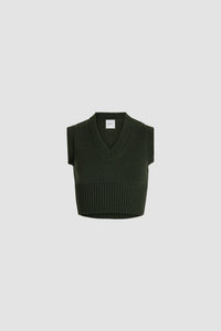 Pull sans manches court en laine et cachemire éco-responsable - Vert Bouteille