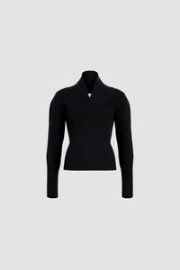 Pull à col croisé en laine et cachemire éco-responsable - Noir