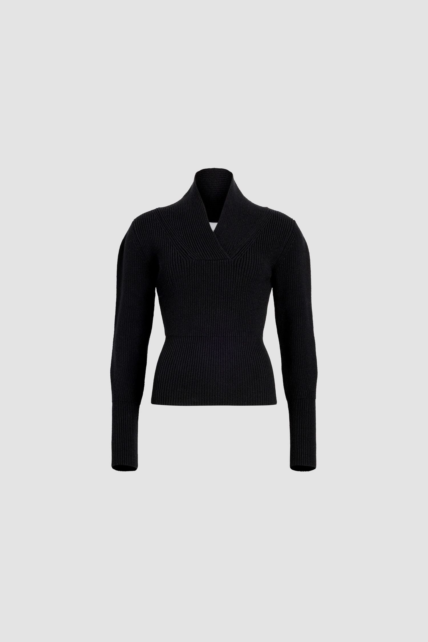 Pull à col croisé en laine et cachemire éco-responsable - Noir