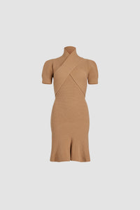 Robe à bustier croisé en laine et cachemire éco-responsable - Beige Biscuit