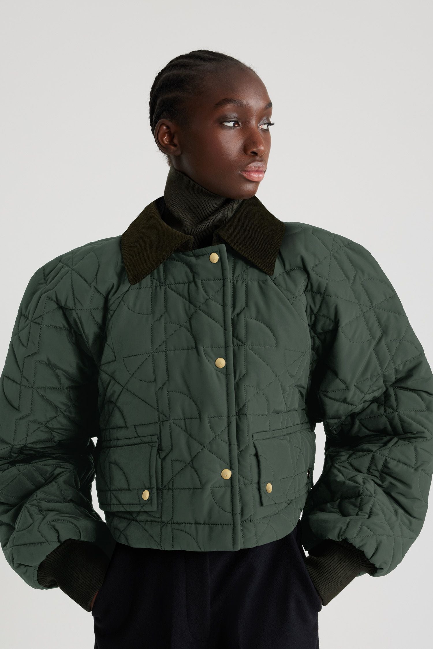Bomber matelassé court en nylon recyclé - Vert Bouteille