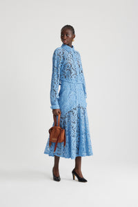 Jupe midi sirène en dentelle de coton bio - Bleu Ciel