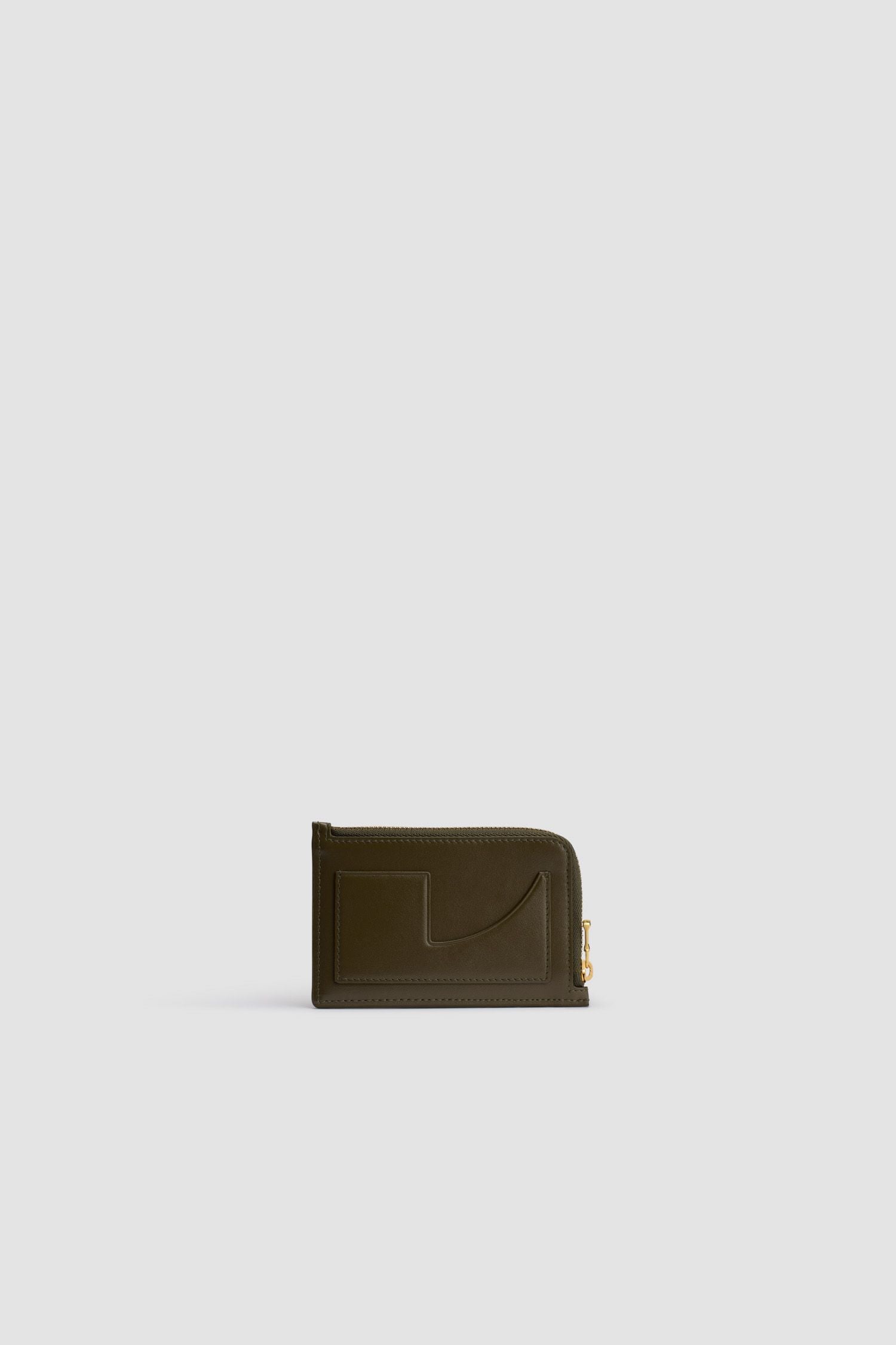 Porte-cartes zippé Patou en cuir - Vert Mousse