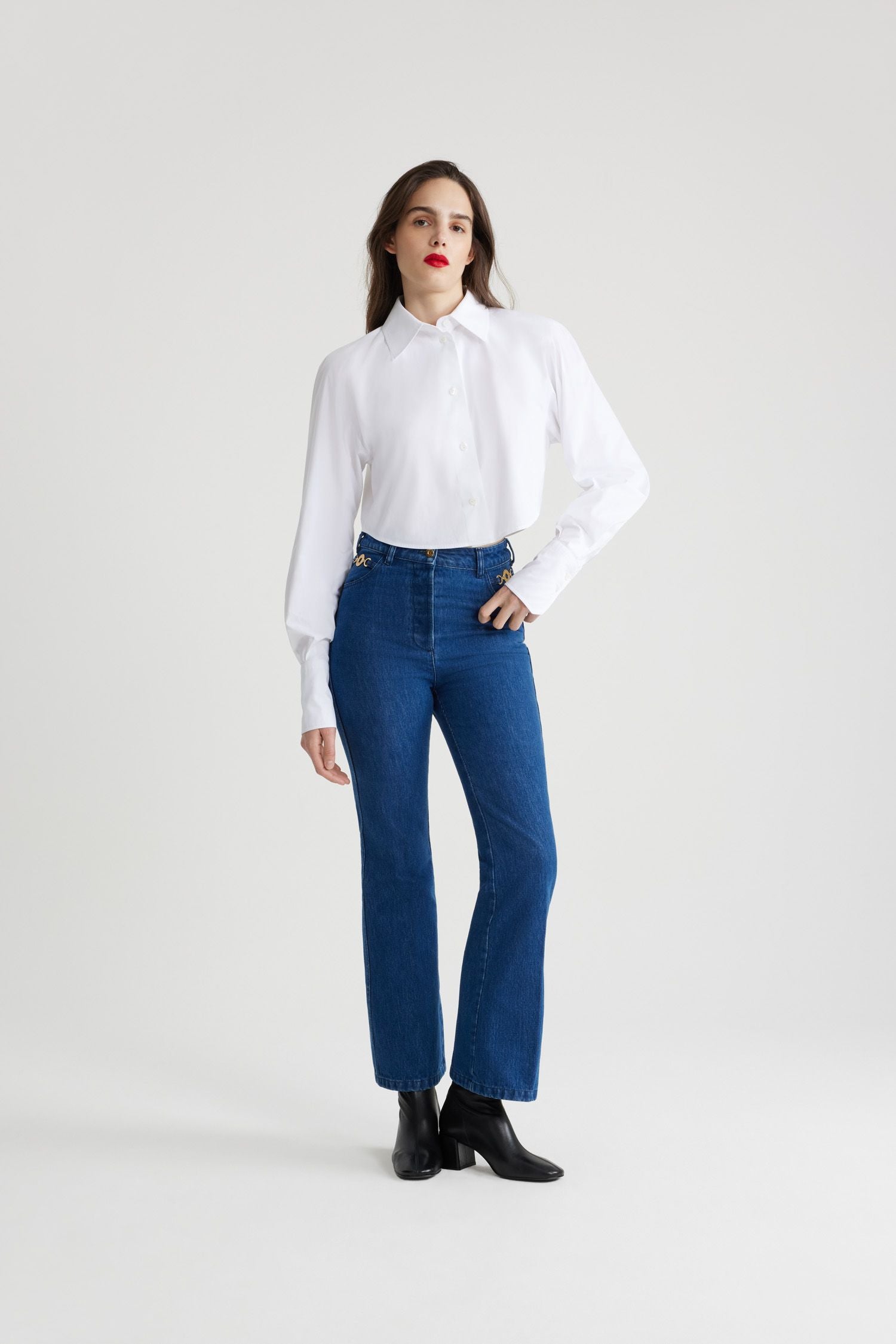 Pantalon évasé en denim bio - Bleu Délavé