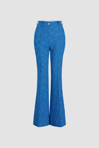Pantalon évasé en tweed de laine éco-responsable et coton bio - Bleu Victoria