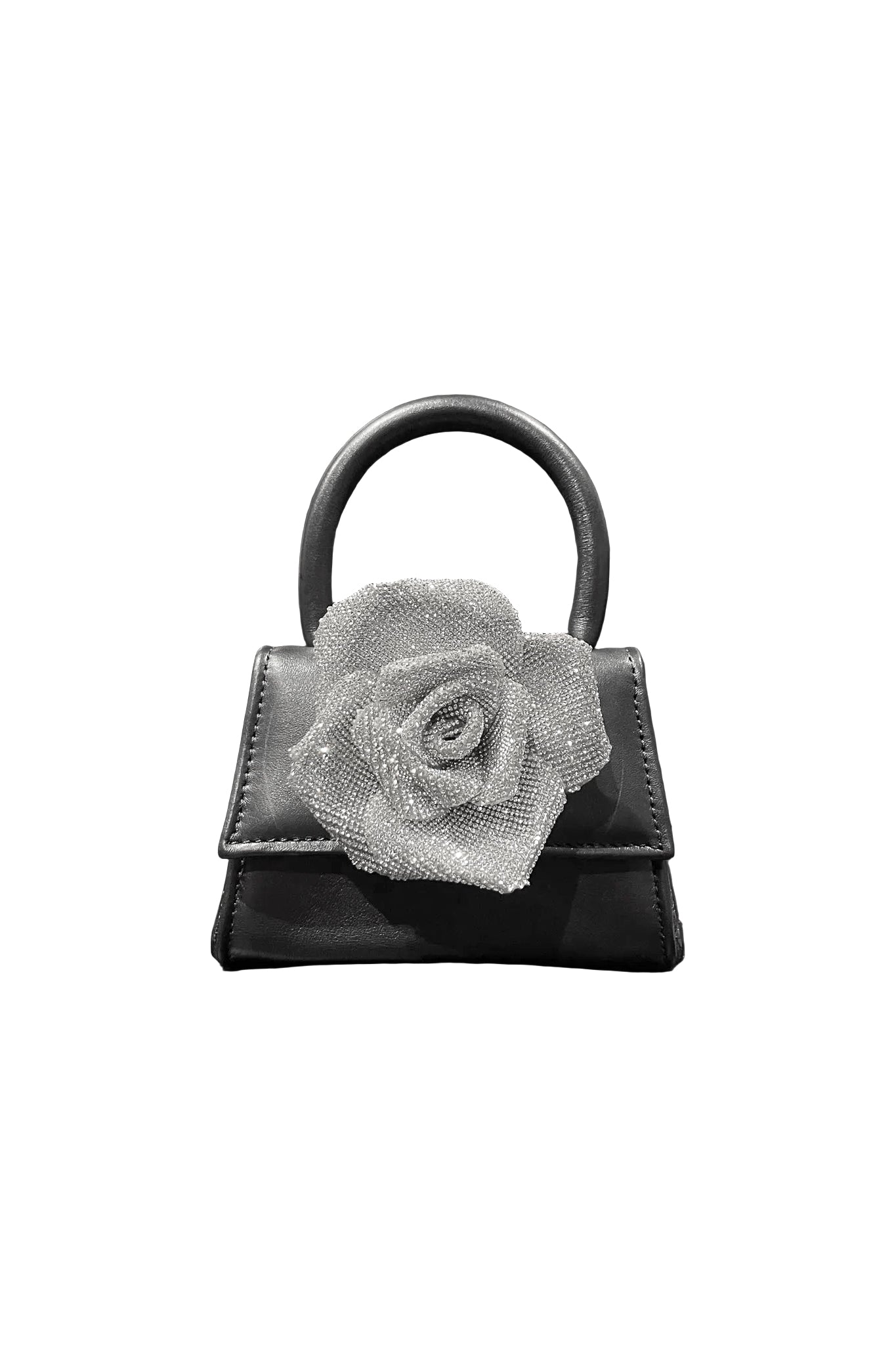 Sac à rose strassée en cuir - Black