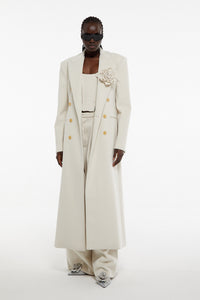 Milk White // Herringbone double-breasted long coat
