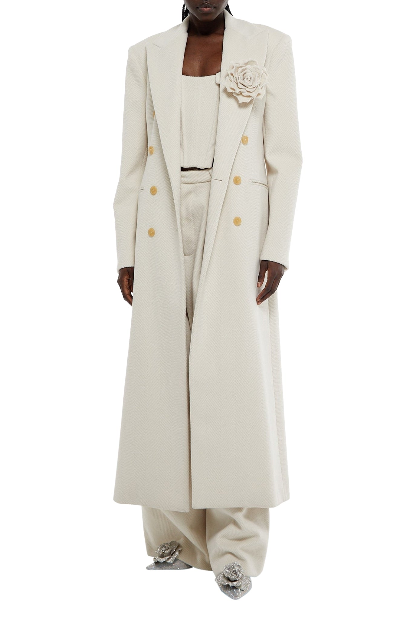 Manteau croisé imprimé pied-de-poule - Milk White