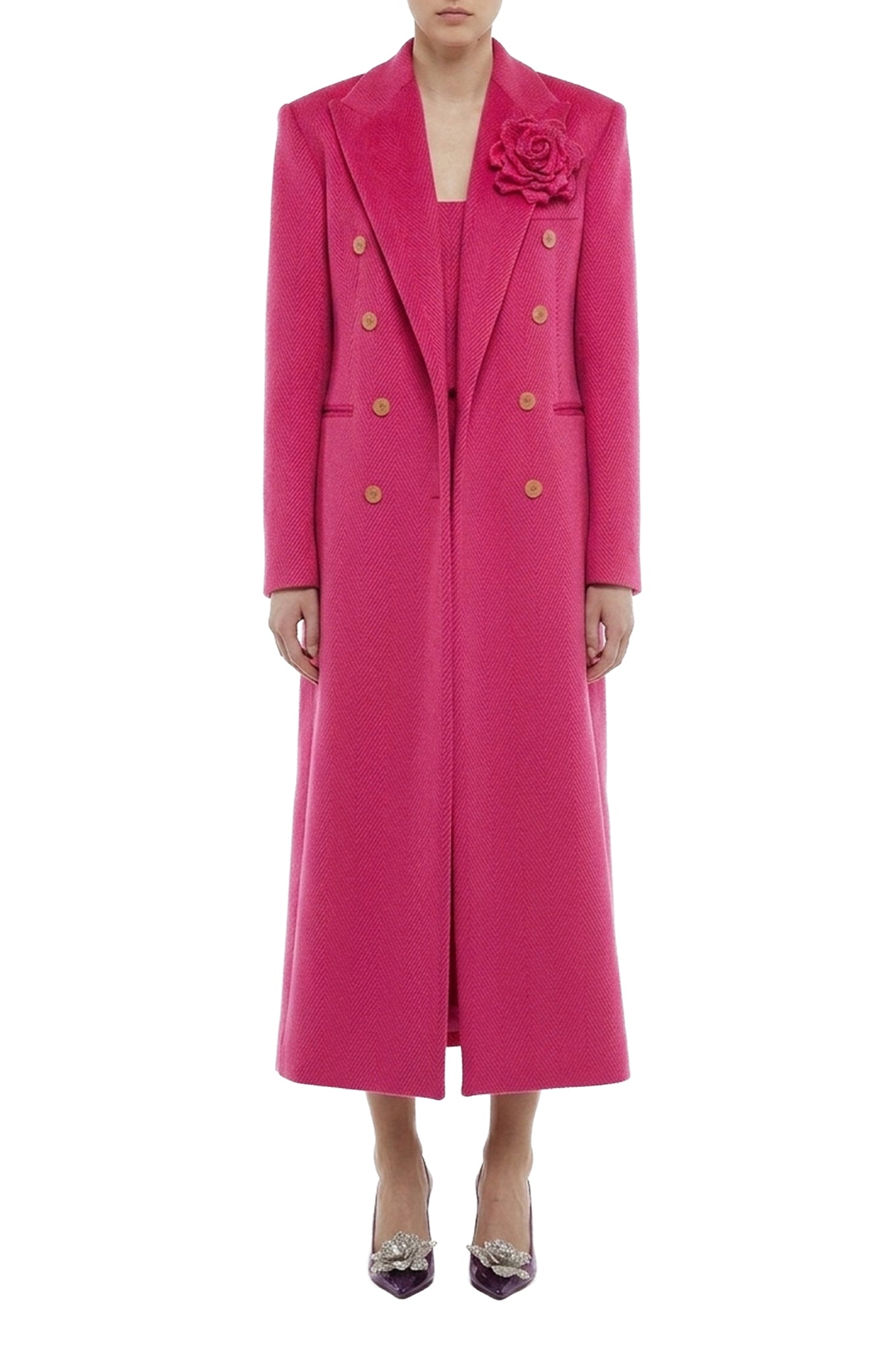 Manteau croisé imprimé pied-de-poule - Rose
