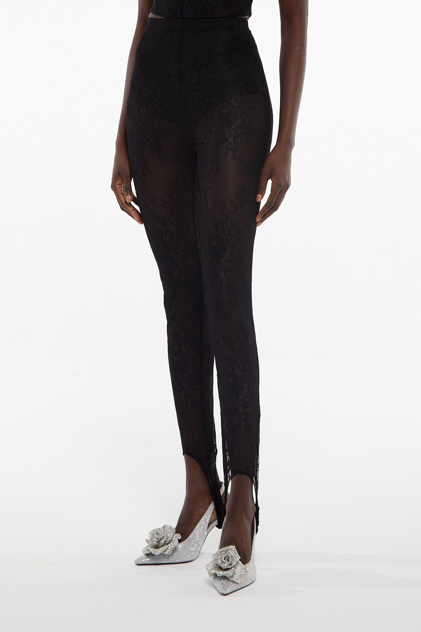Black // Laize stretch lace stirrup-cuff leggings