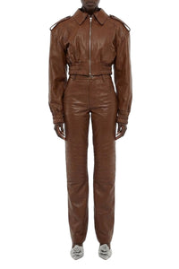 Veste courte en cuir - Brown