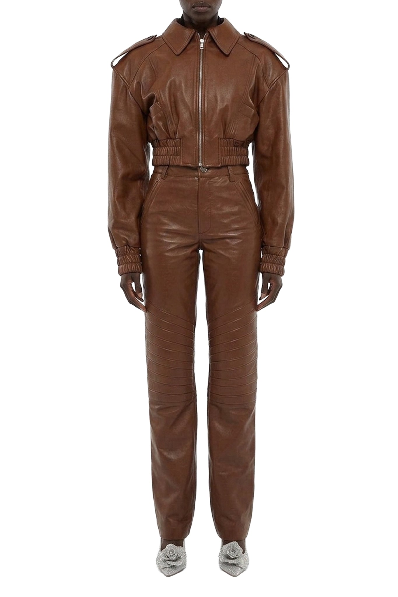 Veste courte en cuir - Brown