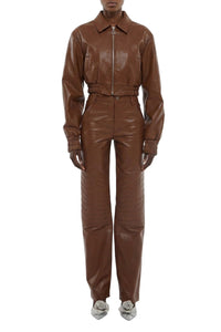 Pantalon 5 poches en cuir - Brown
