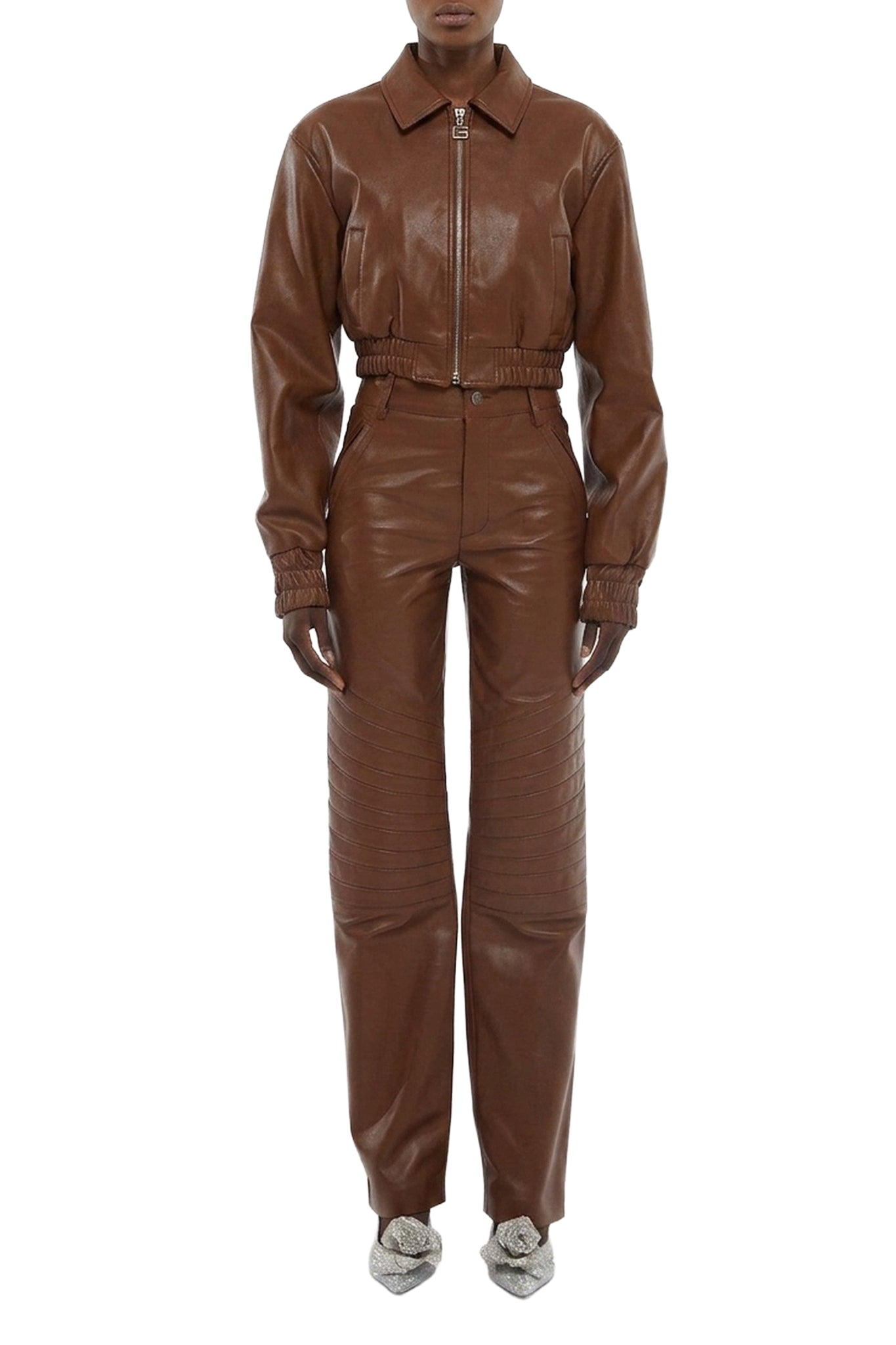 Pantalon 5 poches en cuir - Brown
