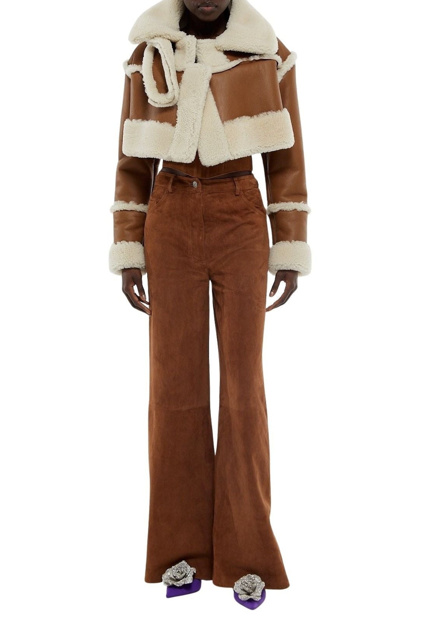 Veste courte en cuir - Brown