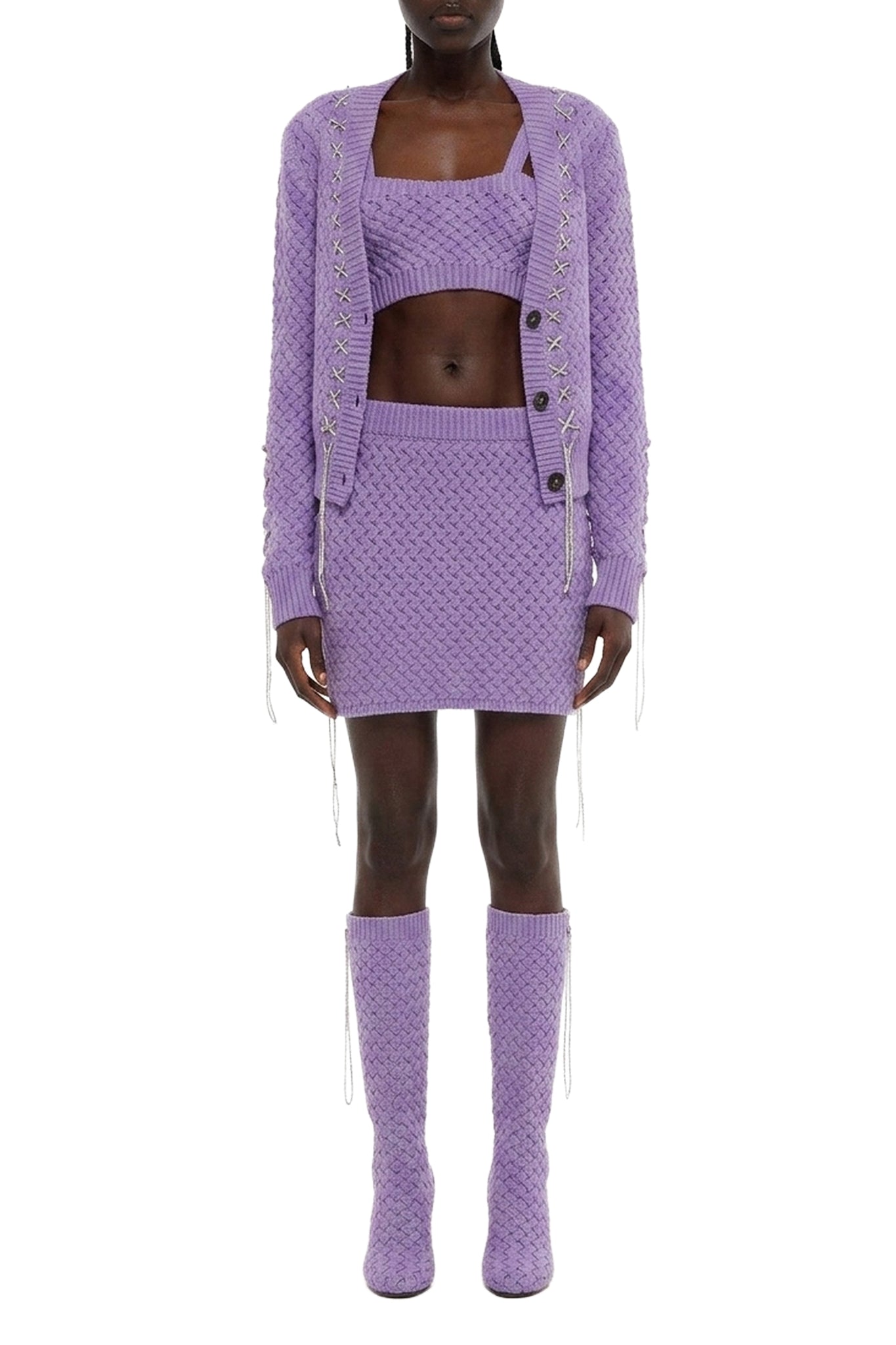 Twin-set aran en laine - Lilac