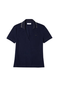 Fitted V-neck pique polo shirt - Navy