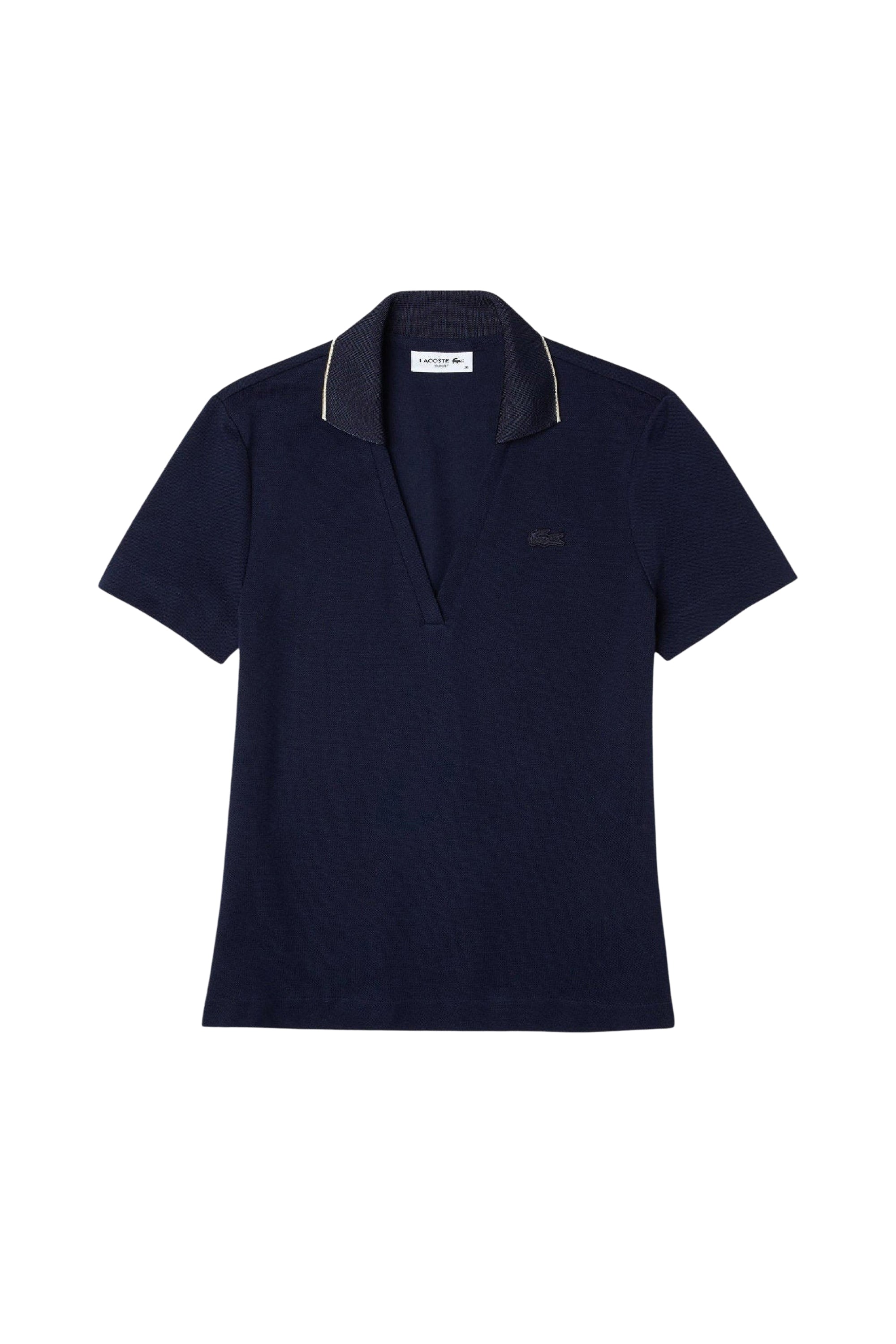 Fitted V-neck pique polo shirt - Navy