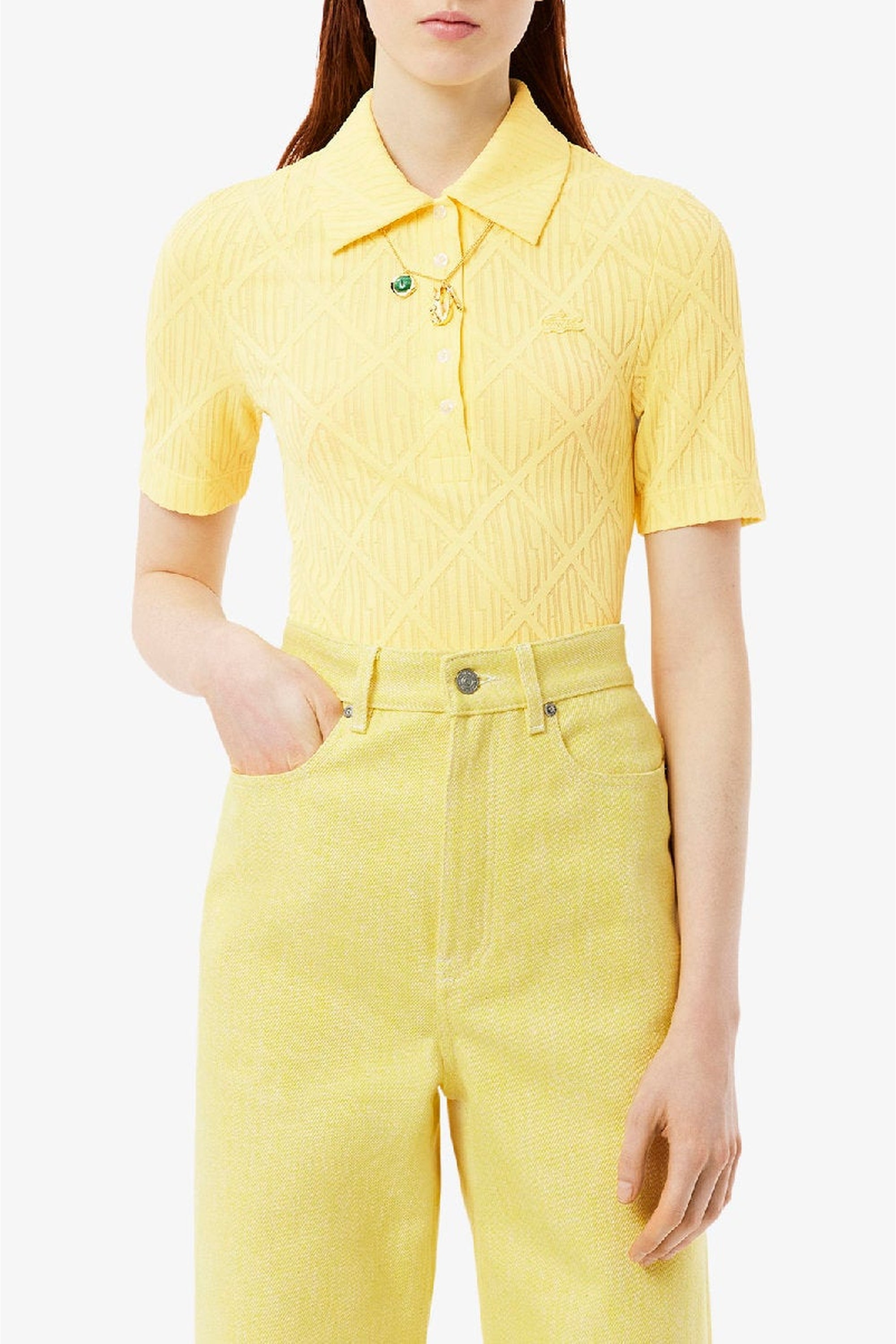 Polo ajusté en jacquard monogramme - Jaune