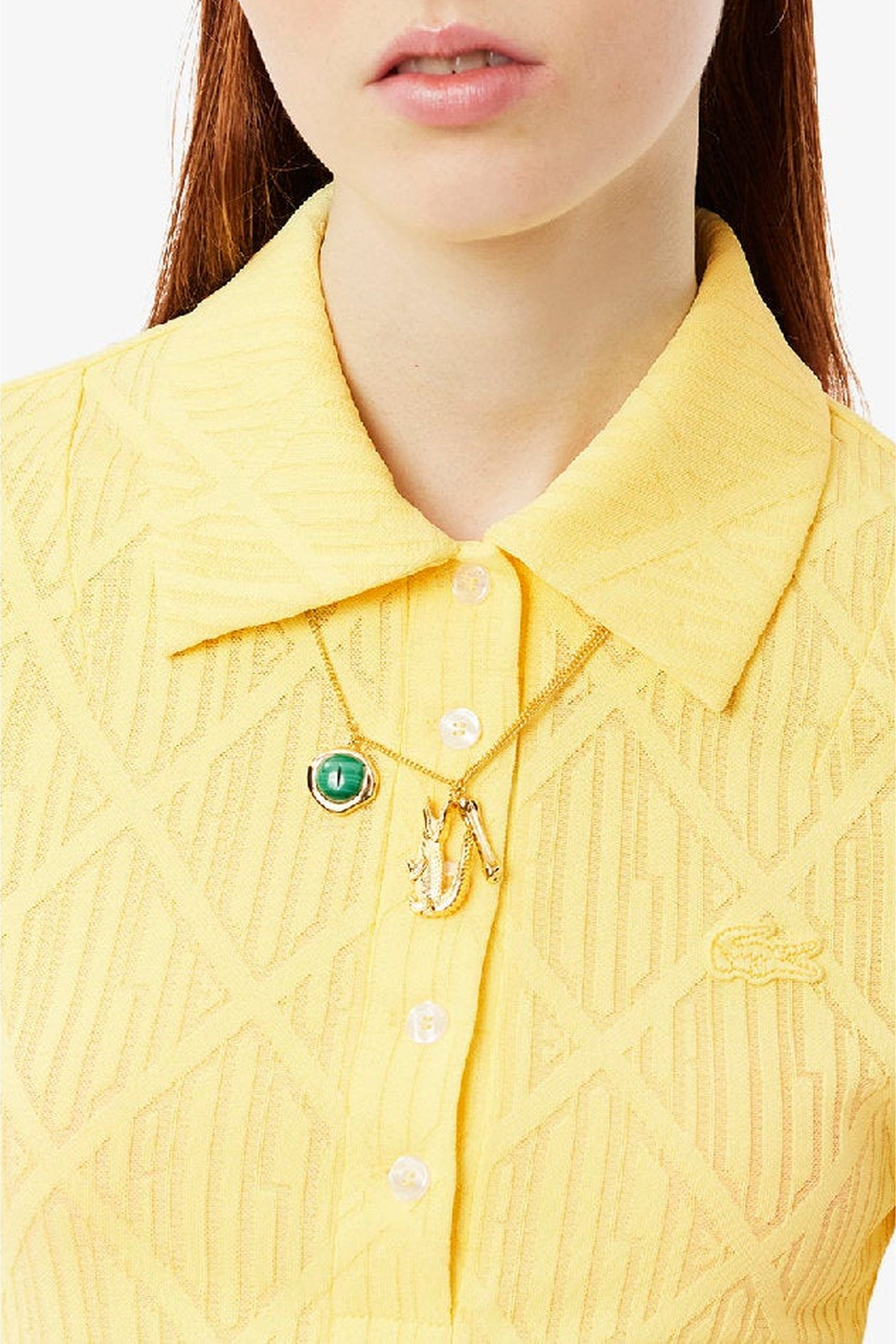 Polo ajusté en jacquard monogramme - Jaune