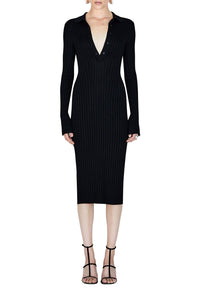 Rhea Lounge Short Sleeve Henley Dress - Black