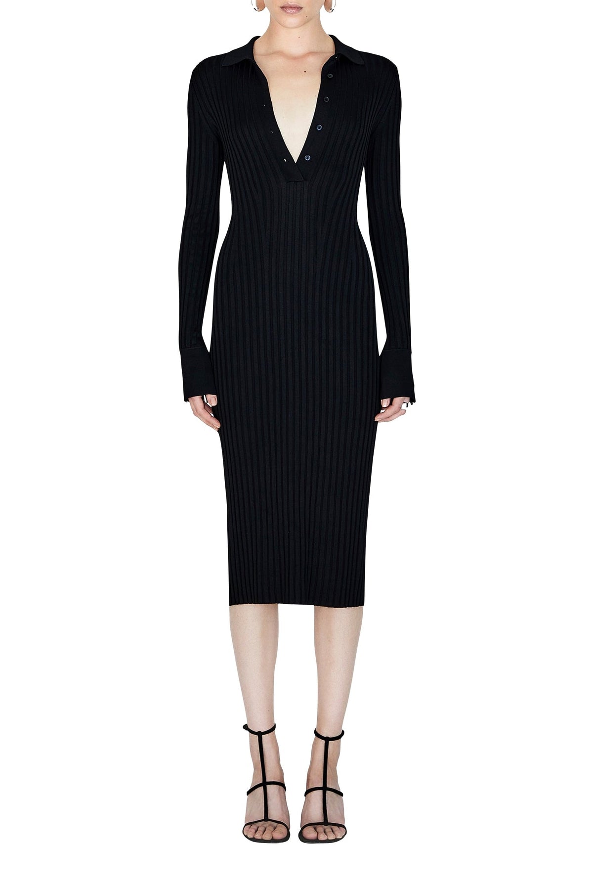 Rhea Lounge Short Sleeve Henley Dress - Black