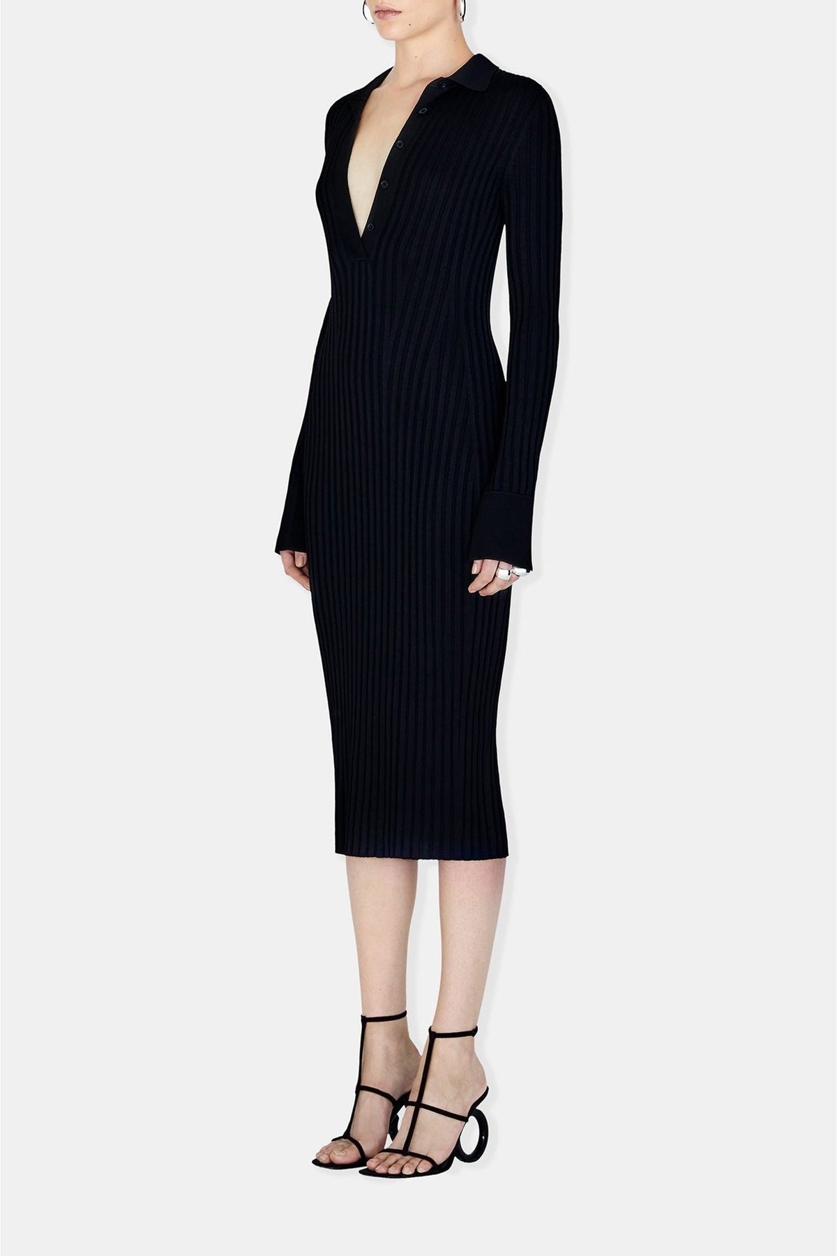Rhea Lounge Short Sleeve Henley Dress - Black