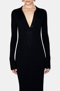Rhea Lounge Short Sleeve Henley Dress - Black