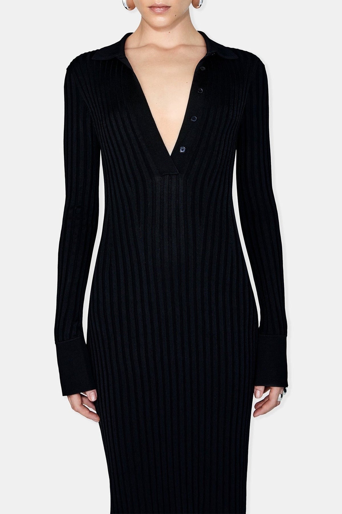Rhea Lounge Short Sleeve Henley Dress - Black
