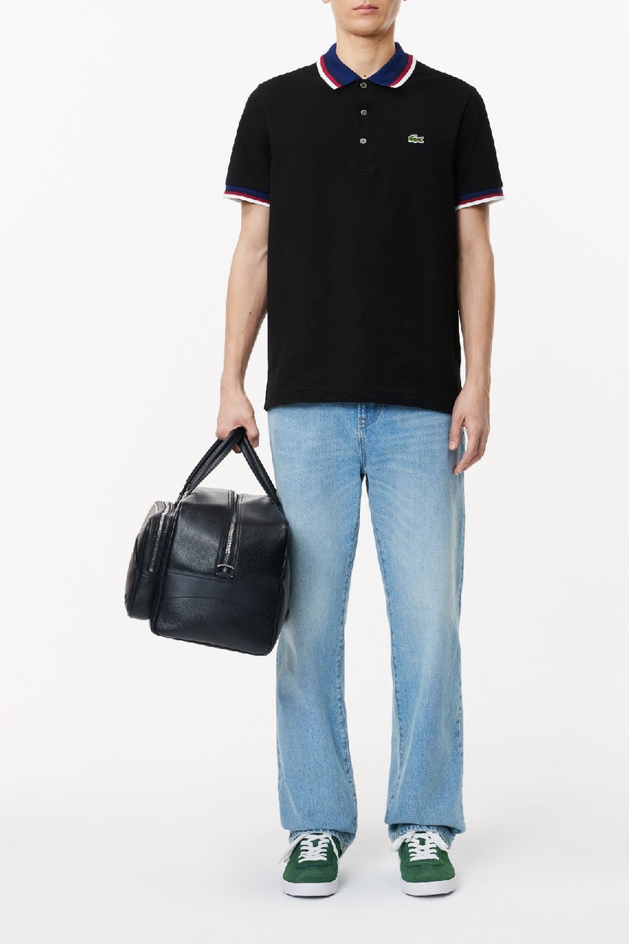 Straight cut pique polo shirt - Black