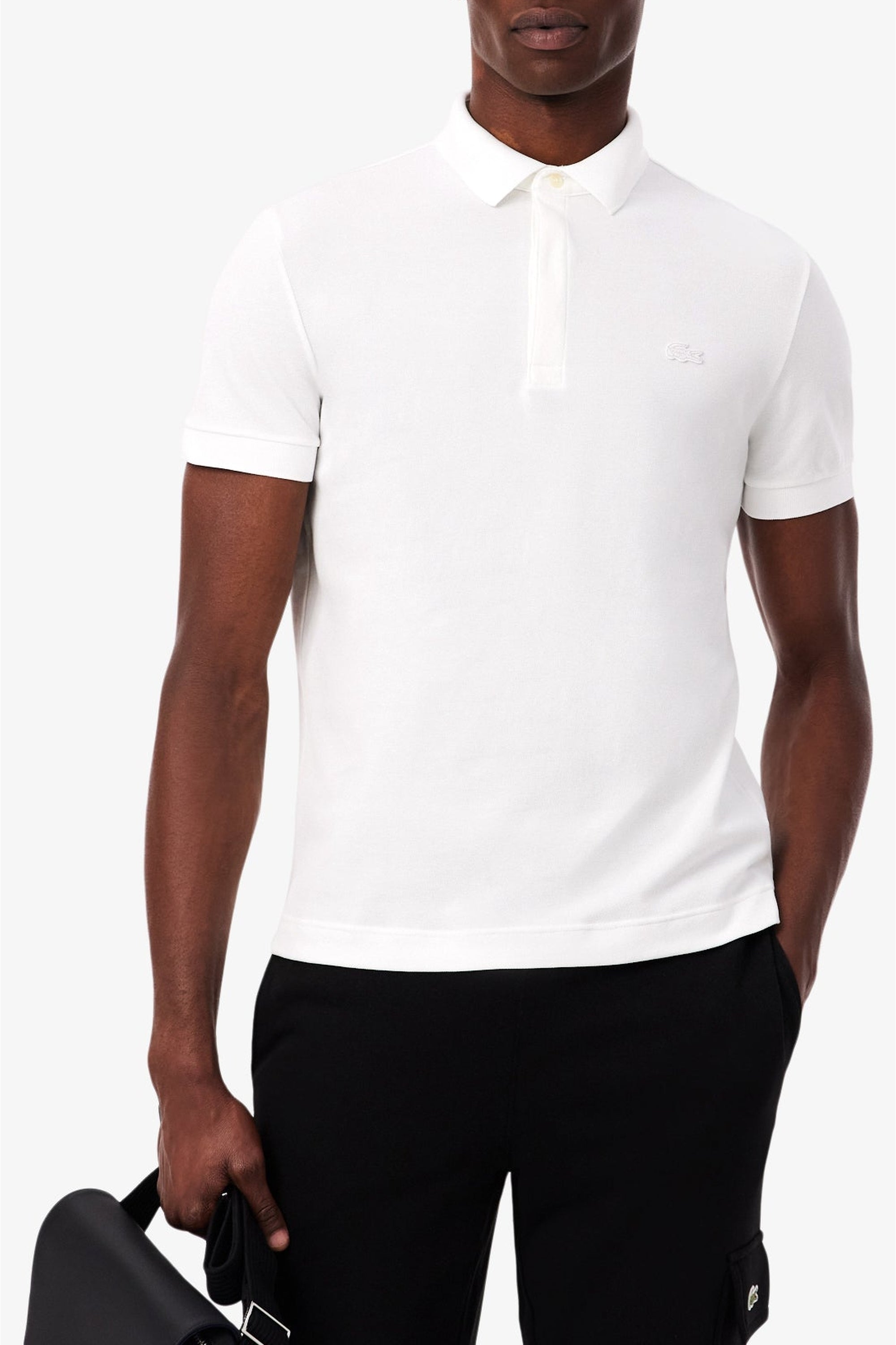Polo coupe droite Paris boutonné en piqué - Blanc