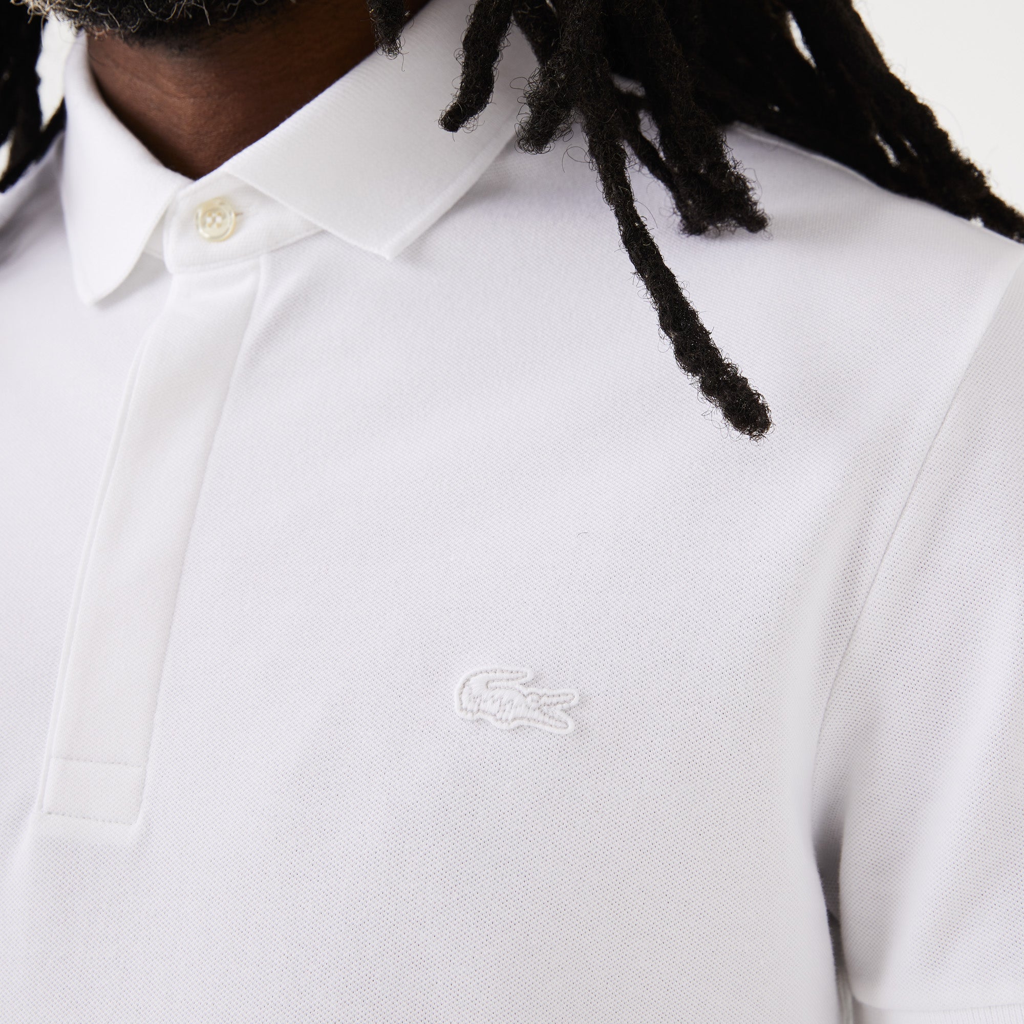 Polo coupe droite Paris boutonné en piqué - Blanc