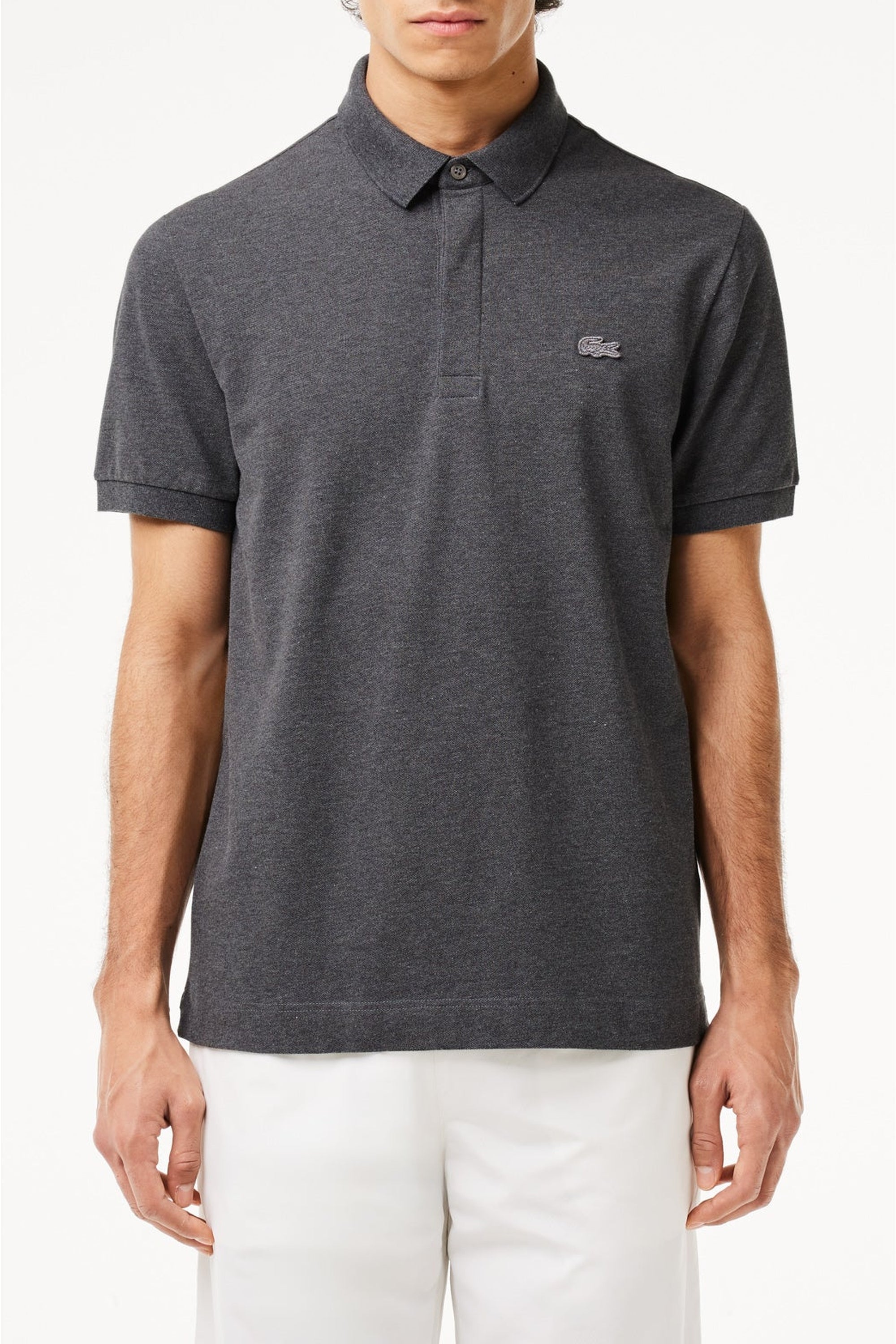 Polo coupe droite Paris boutonné en piqué - Bitume Chiné