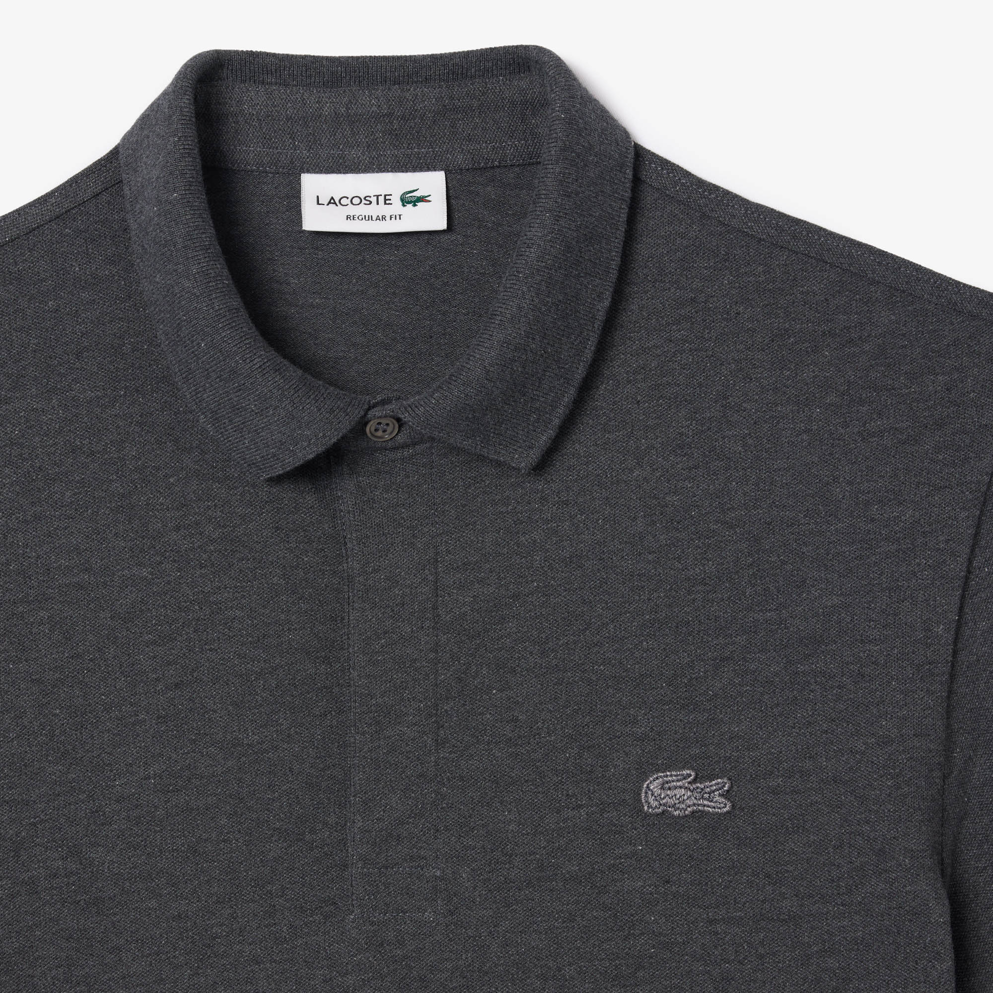 Polo coupe droite Paris boutonné en piqué - Bitume Chiné