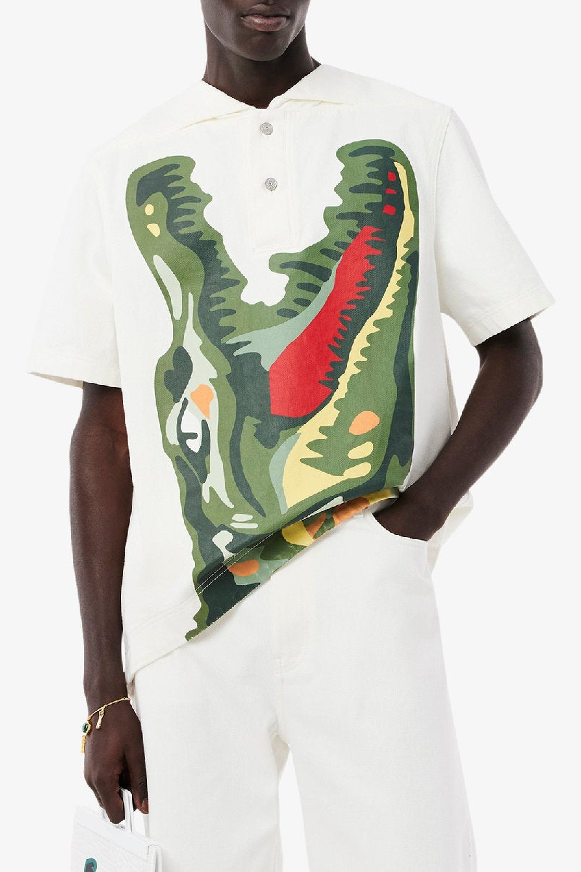 Oversized printed denim T-shirt - White & Multicolour