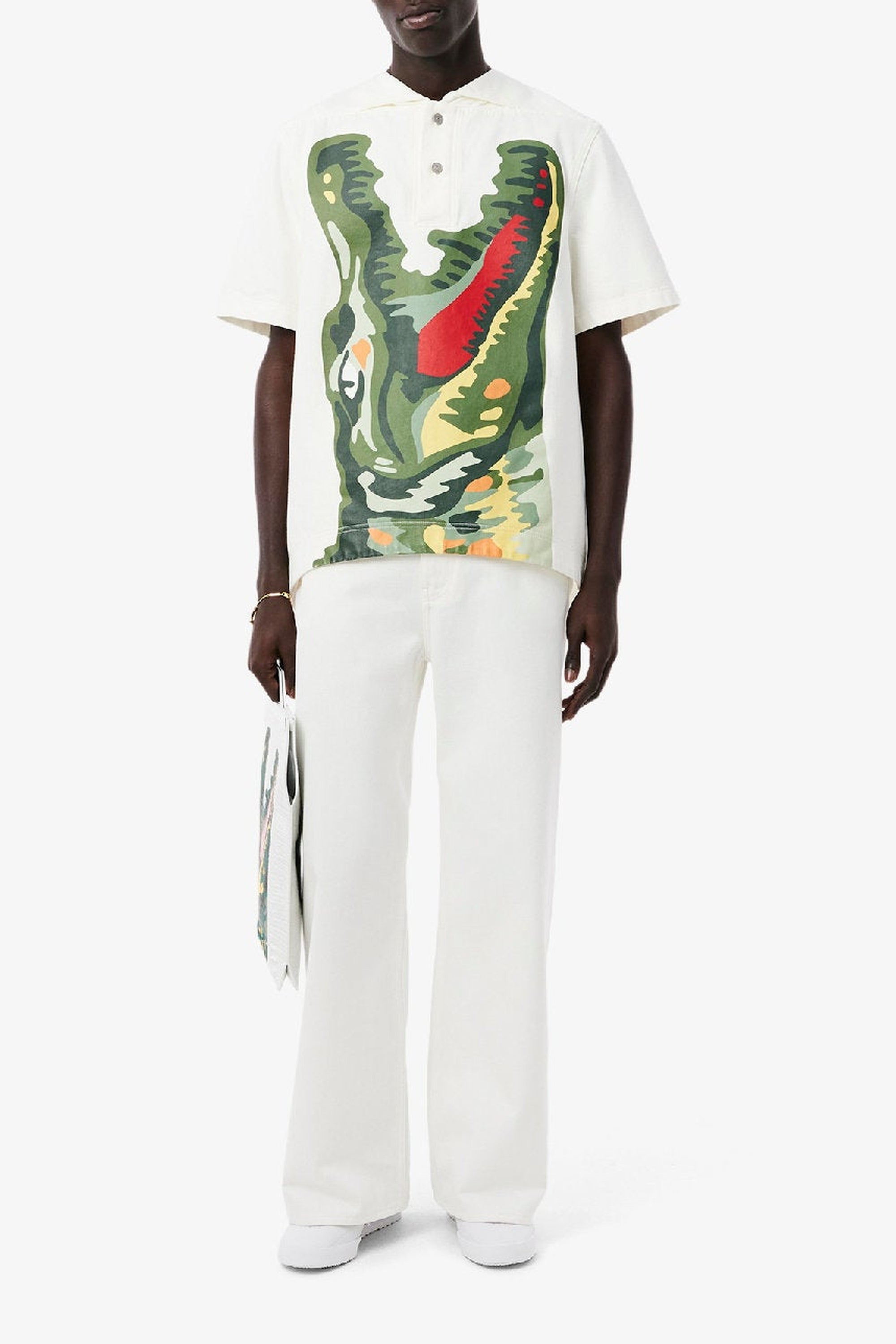 Oversized printed denim T-shirt - White & Multicolour