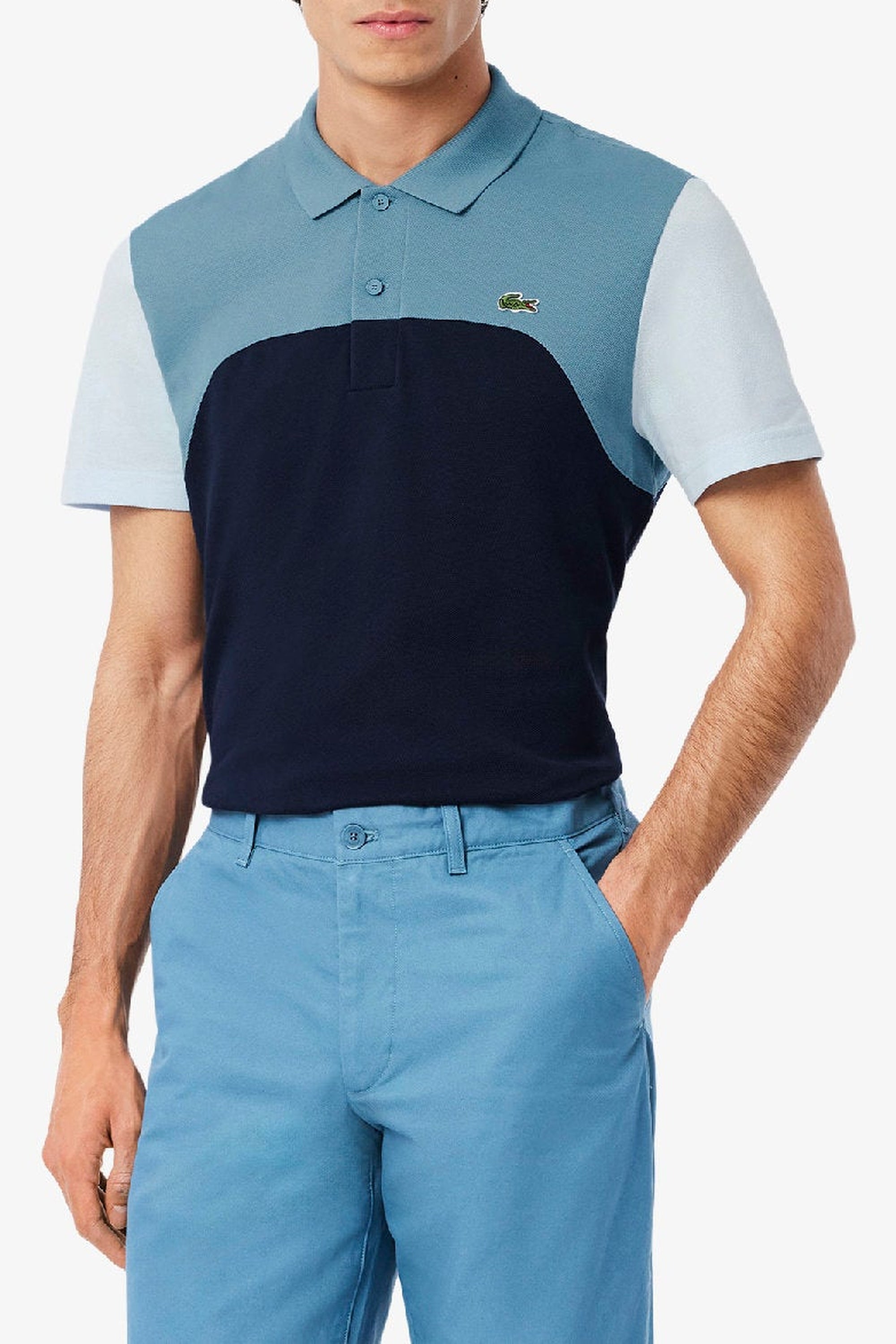 L.12.12 straight cut polo shirt with piqué embroidery - Marine & Limestone