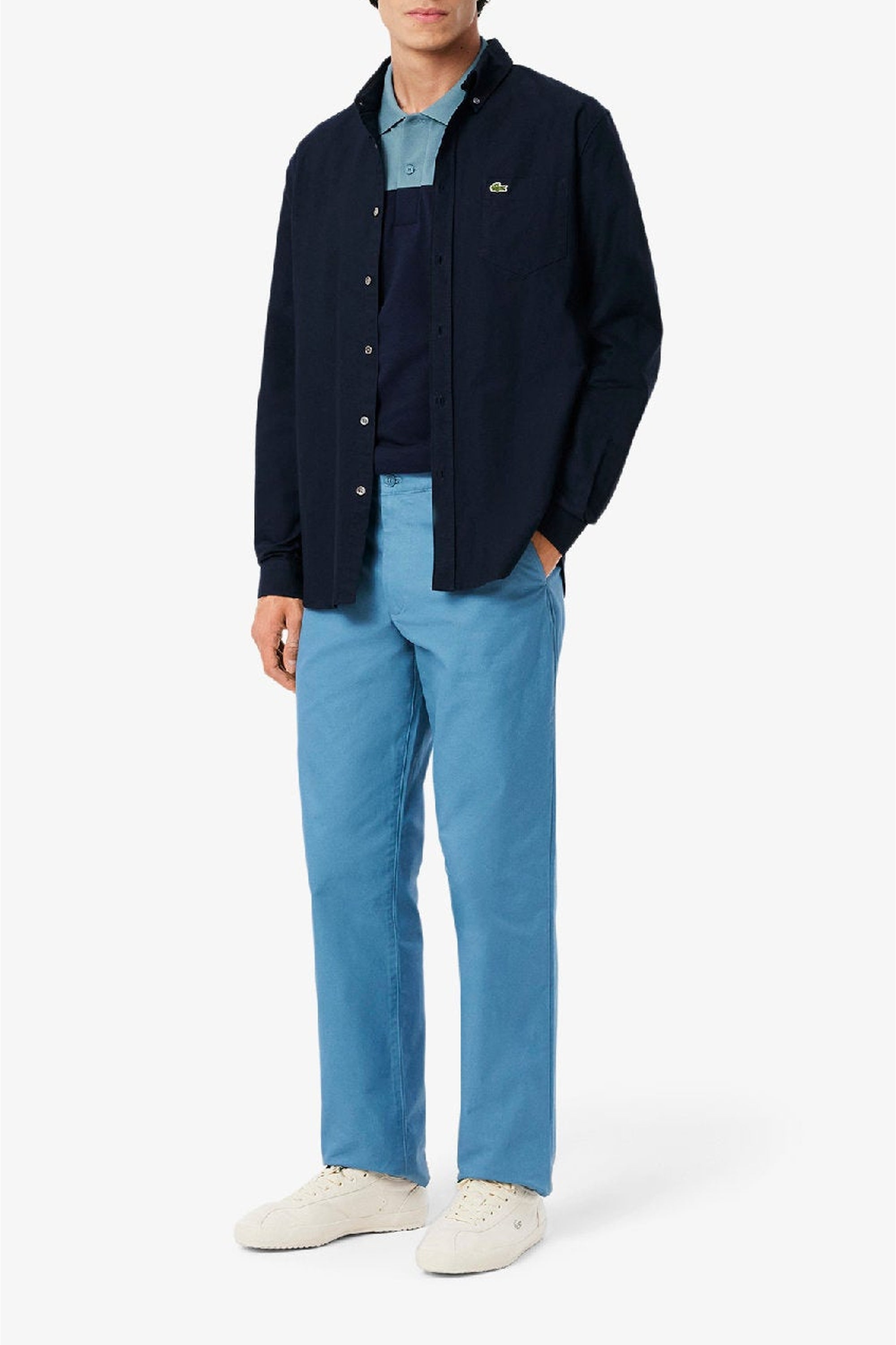 Polo coupe droite L.12.12 à broderie en piqué - Marine & Calcaire