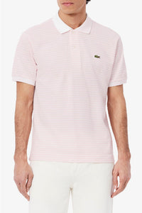 L.12.12 striped polo shirt in small piqué - White & Flamingo