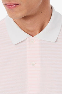 L.12.12 striped polo shirt in small piqué - White & Flamingo