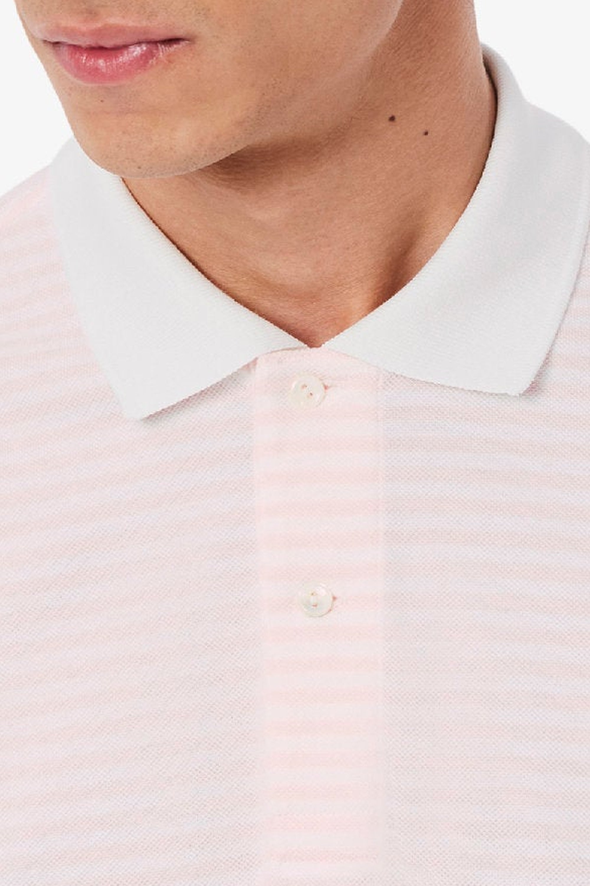 Polo L.12.12 rayé en petit piqué - Blanc & Flamant