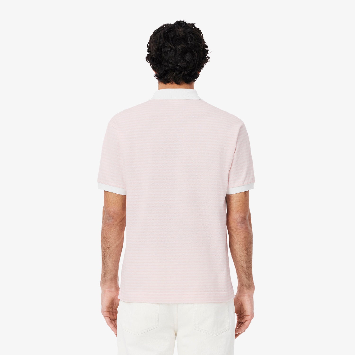 L.12.12 striped polo shirt in small piqué - White & Flamingo