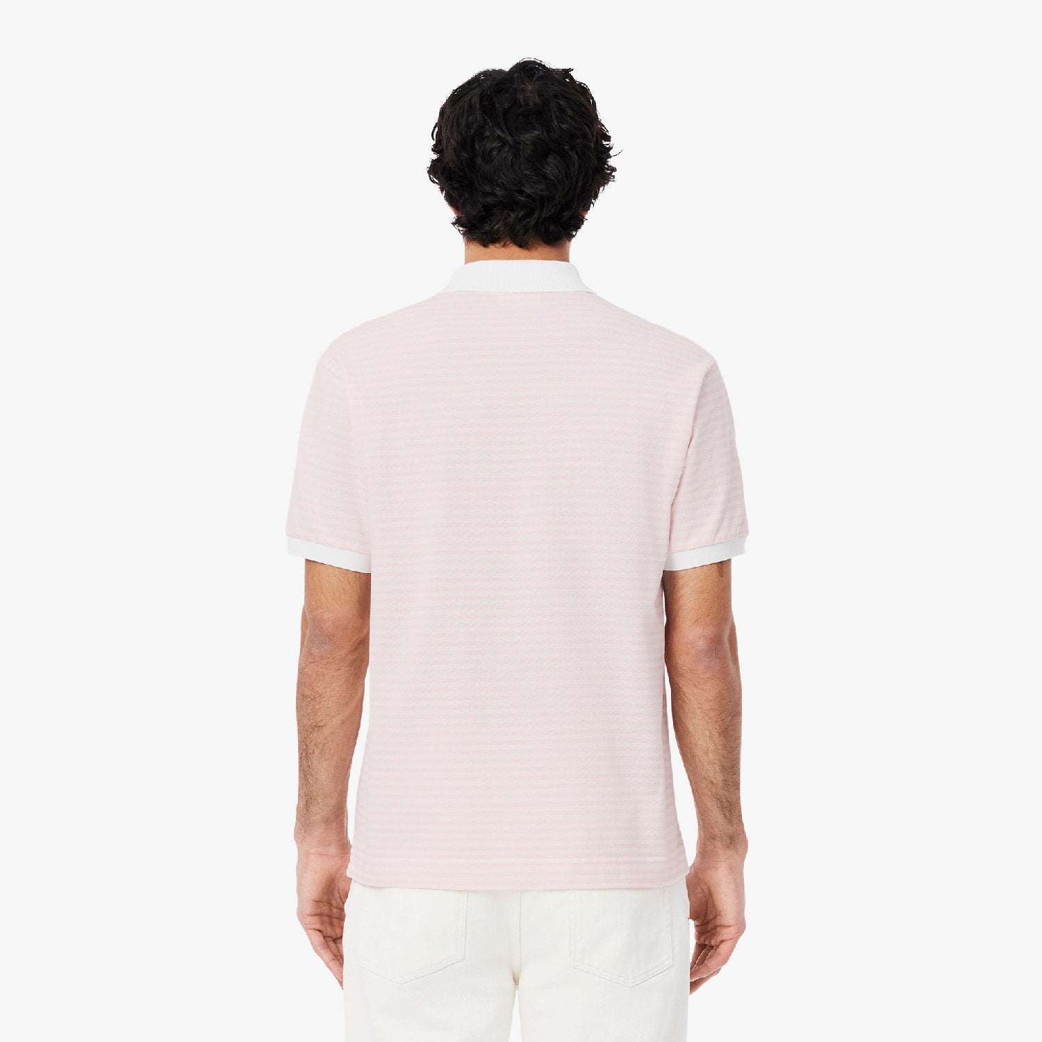 Polo L.12.12 rayé en petit piqué - Blanc & Flamant
