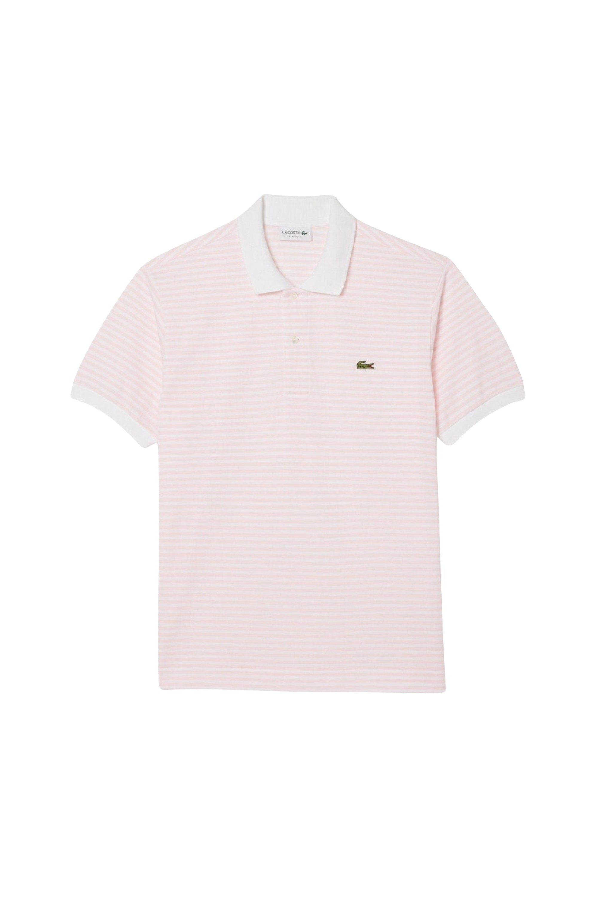 Polo L.12.12 rayé en petit piqué - Blanc & Flamant