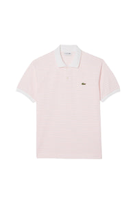L.12.12 striped polo shirt in small piqué - White & Flamingo