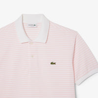 L.12.12 striped polo shirt in small piqué - White & Flamingo