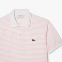 Polo L.12.12 rayé en petit piqué - Blanc & Flamant