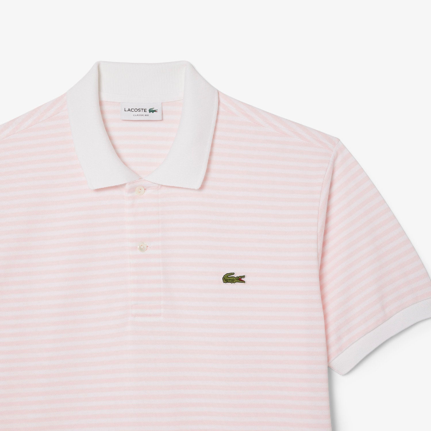 Polo L.12.12 rayé en petit piqué - Blanc & Flamant