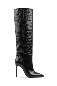 Bottes Stiletto 105 en cuir embossé - Carbone